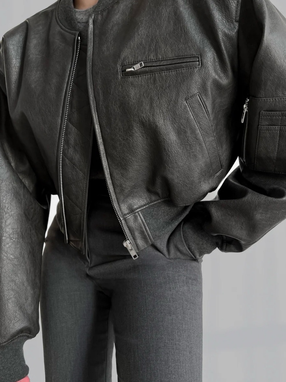 The Frankie Shop Black Cropped Bomber Jacket